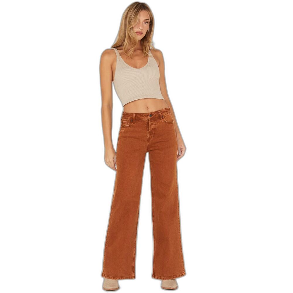 Cleo + Wolf Women's 27x30 High Rise Distressed Stretch Loose Wide Jeans